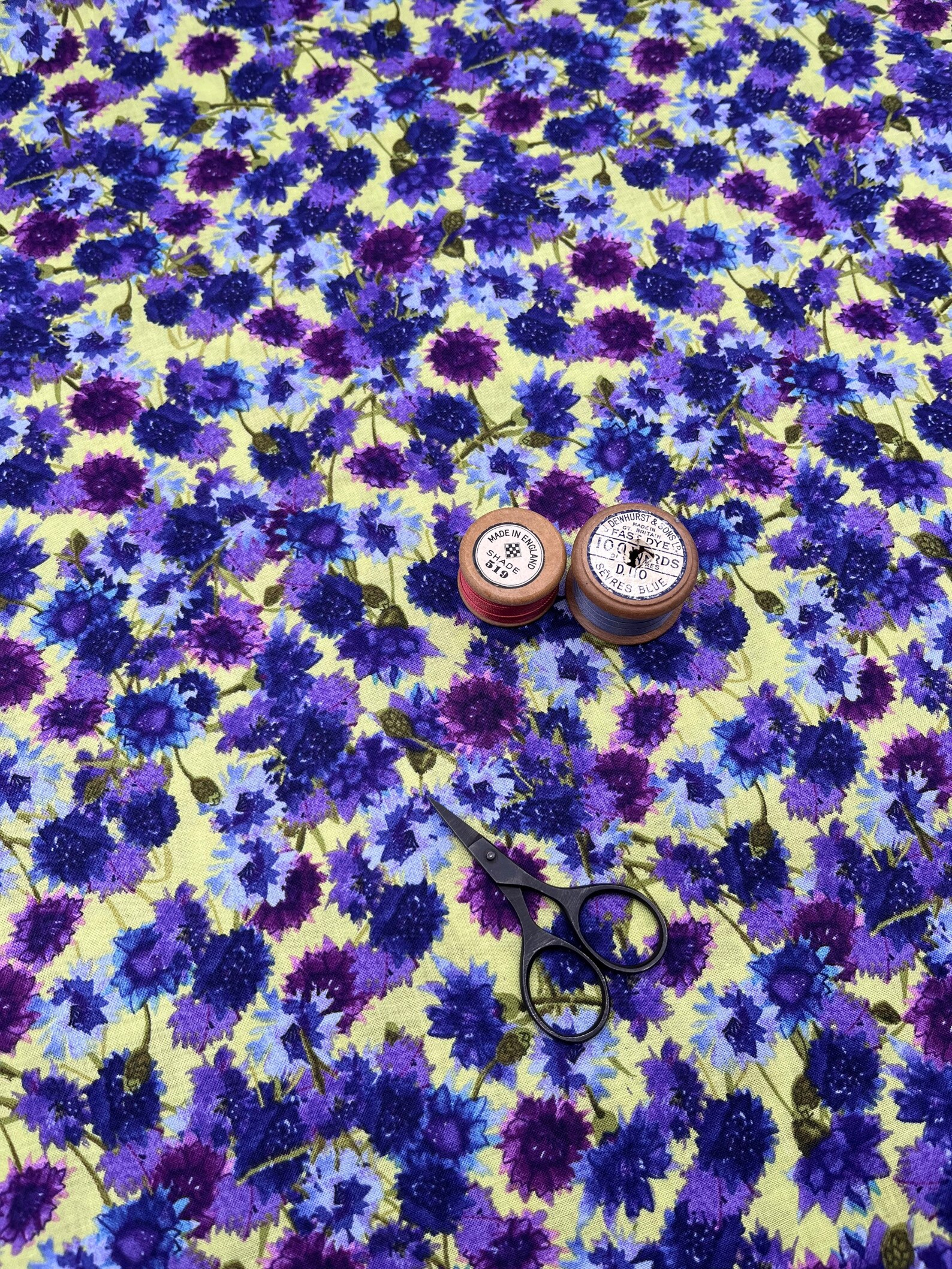 Clothworks Sunny Fields Fabric on Lime. Multi Colour Etsy