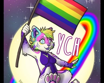 YCH Pride Month Flag- Furry / Anthro / Fursona Con Badge - Custom Art Character Profile Image or Icon [YOUR CHARACTER]