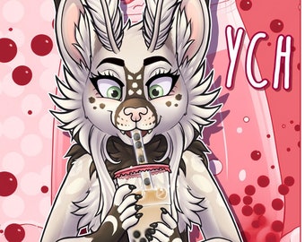 YCH Boba Bubble Tea - Furry / Anthro / Fursona Con Badge - Custom Art Character Profile Image or Icon [YOUR CHARACTER]