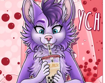 YCH Boba Bubble Tea - Furry / Anthro / Fursona Con Badge - Custom Art Character Profile Image or Icon [YOUR CHARACTER]