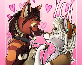NEW YCH Leashed Couple - Furry / Anthro / Fursona Con Badge - Custom Art Character Profile Image or Icon [your character] valentines