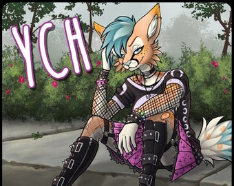 YCH Goth Grunge Schoolgirl - Furry / Anthro / Fursona Con Badge - Custom Art Character Profile Image or Icon [YOUR CHARACTER]