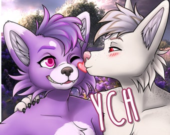 YCH Kissing Selfie Couple - Furry / Anthro / Fursona Con Badge - Custom Art Character Profile Image or Icon [YOUR CHARACTER]