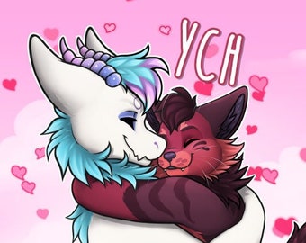 YCH Hugging Couple - Furry / Anthro / Fursona Con Badge - Custom Art Character Profile Image or Icon [YOUR CHARACTER]