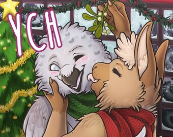 YCH Mistletoe Kisses Couple Christmas Present - Furry / Anthro / Fursona - Custom Art Character Profile Image or Icon [YOUR CHARACTER]