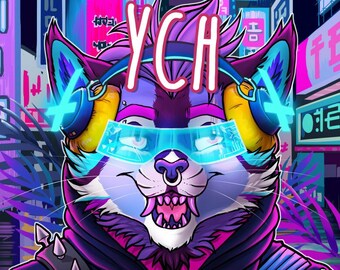 YCH Cyberpunk City - Furry / Anthro / Fursona Con Badge - Custom Art Character Profile Image or Icon [YOUR CHARACTER]