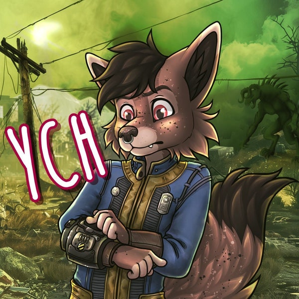 YCH Fallout Vault Dweller - Furry / Anthro / Fursona Con Badge - Custom Art Character Profile Image or Icon [YOUR CHARACTER]