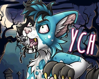 YCH Zombie Halloween - Furry / Anthro / Fursona Con Badge - Custom Art Character Profile Image or Icon [YOUR CHARACTER]