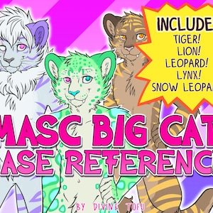 Arkusz referencyjny Big Cat Male Base - Anthro Furry Art / natychmiastowe pobranie (tygrys/lew/lampart)