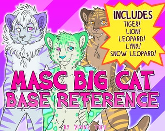 Big Cat Male Base Reference Sheet - Anthro Furry Art / instant download (tiger/ lion/ leopard)