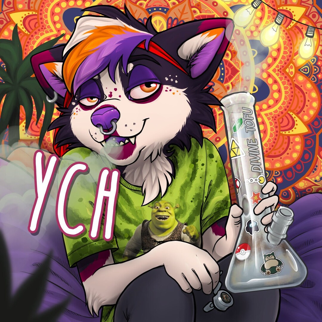 YCH 420 Bong Furry / Anthro / Fursona Con Badge Custom Art Character
