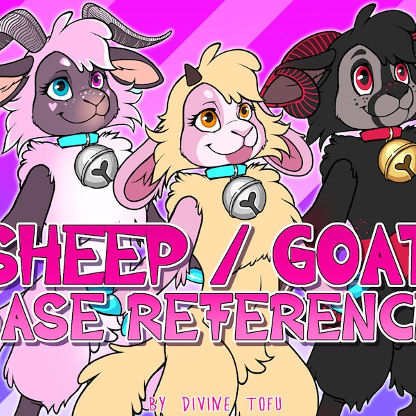Sheep / Goat / Lama Base Reference Sheet male/female/genderless - Anthro Furry Art / instant download