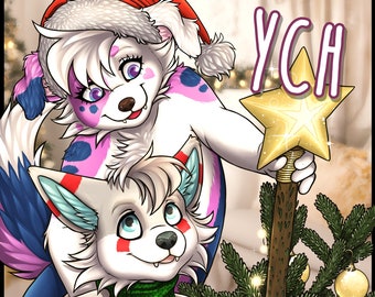 YCH Festive Christmas Decorating Couple - Furry / Anthro / Fursona - Custom Art Character Profile Image or Icon [YOUR CHARACTER]