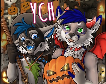 YCH Halloween Party Buddies - Furry / Anthro / Fursona Con Badge - Custom Art Character Profile Image or Icon [YOUR CHARACTER]