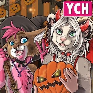 YCH Halloween Party Buddies - Furry / Anthro / Fursona Con Badge - Custom Art Character Profile Image or Icon [YOUR CHARACTER]