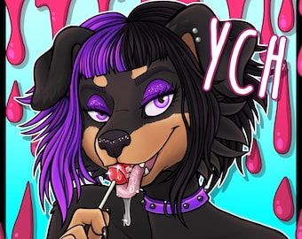 YCH Licking Hard Candy Lollipop - Furry / Anthro / Fursona Con Badge - Custom Art Character Profile Image or Icon [YOUR CHARACTER]