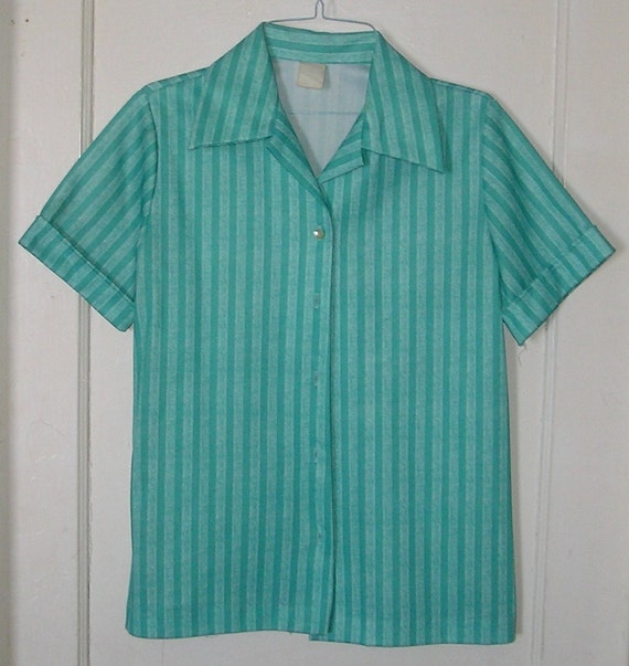 Bright green striped blouse. Vintage retro. Probably size | Etsy