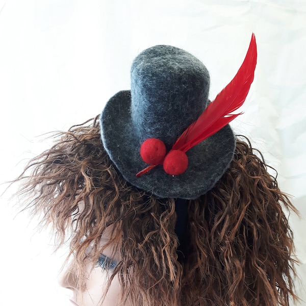 One-of-a-kind hat wool felted mini hat Wearable Art Unique Funky Carnival hat Original French style Theater costume top Movie fascinator