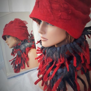Red wool felted hat, Warm winter hat, Original boho style hat, Handmade hat, Classic woman beanie, Unique gift Wearable art Contemporary hat