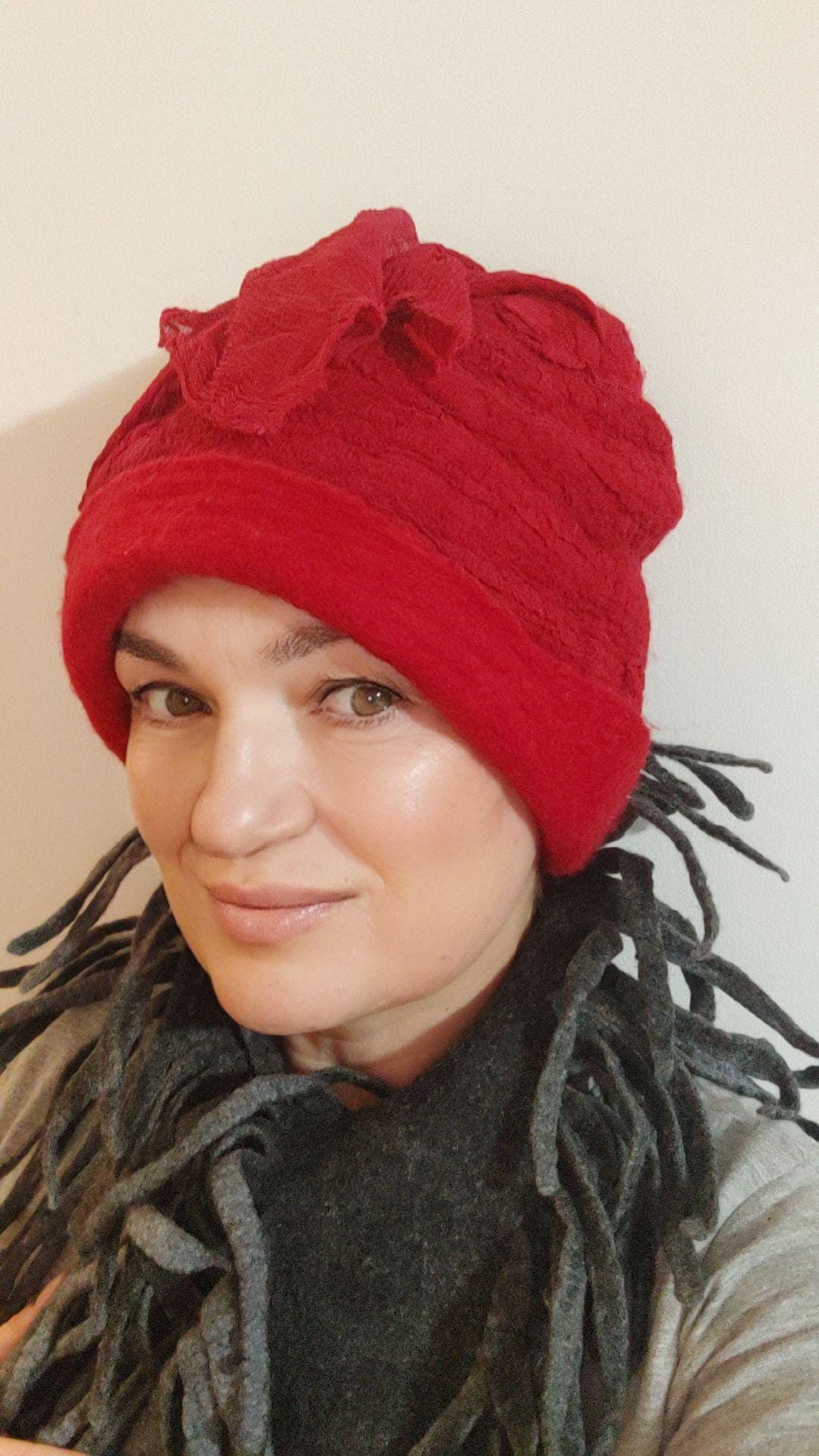 Artsy Red Wool Contemporary Felted Winter Hat Red Wool Felted Hat, Handmade Boho Winter Beanie - Etsy Ireland main image 3