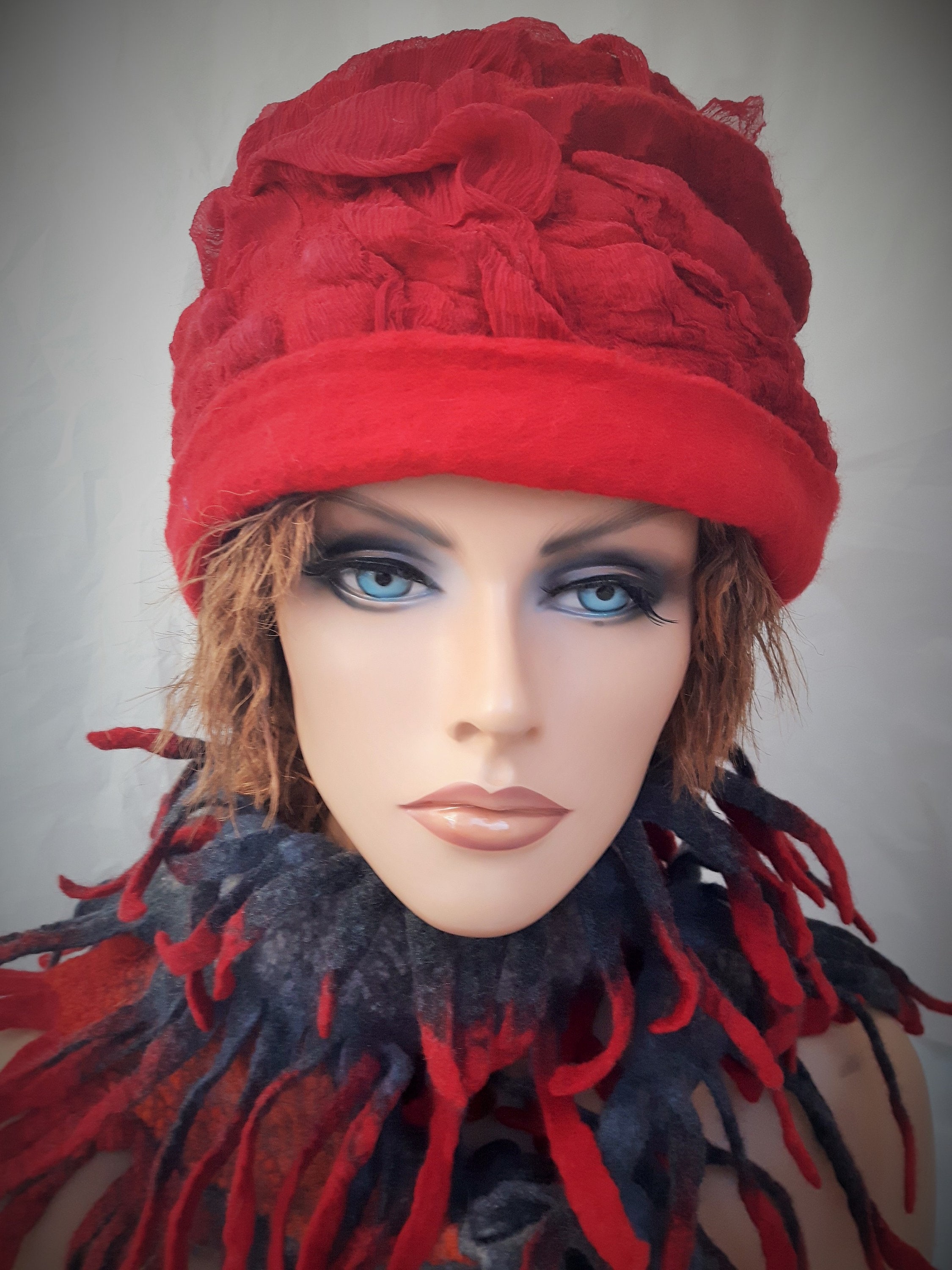 Red Wool Felted Hat, Handmade Boho Winter Beanie - Etsy Ireland