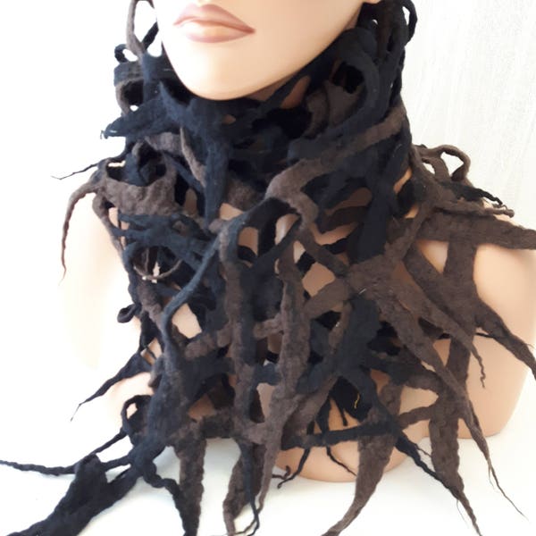 Boho Style Handmade Wool Felted Scarf " Spider"/ Unique Original One-of-a-kind Art work/ Designer accessory/ fashion wraps Christmas gift