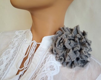 Grey Wool felted brooch. One-of-a-kind Flower pin. Wearable Felt Art. Felt fashion. Jewelry Original Valentine’s Day Unique gift