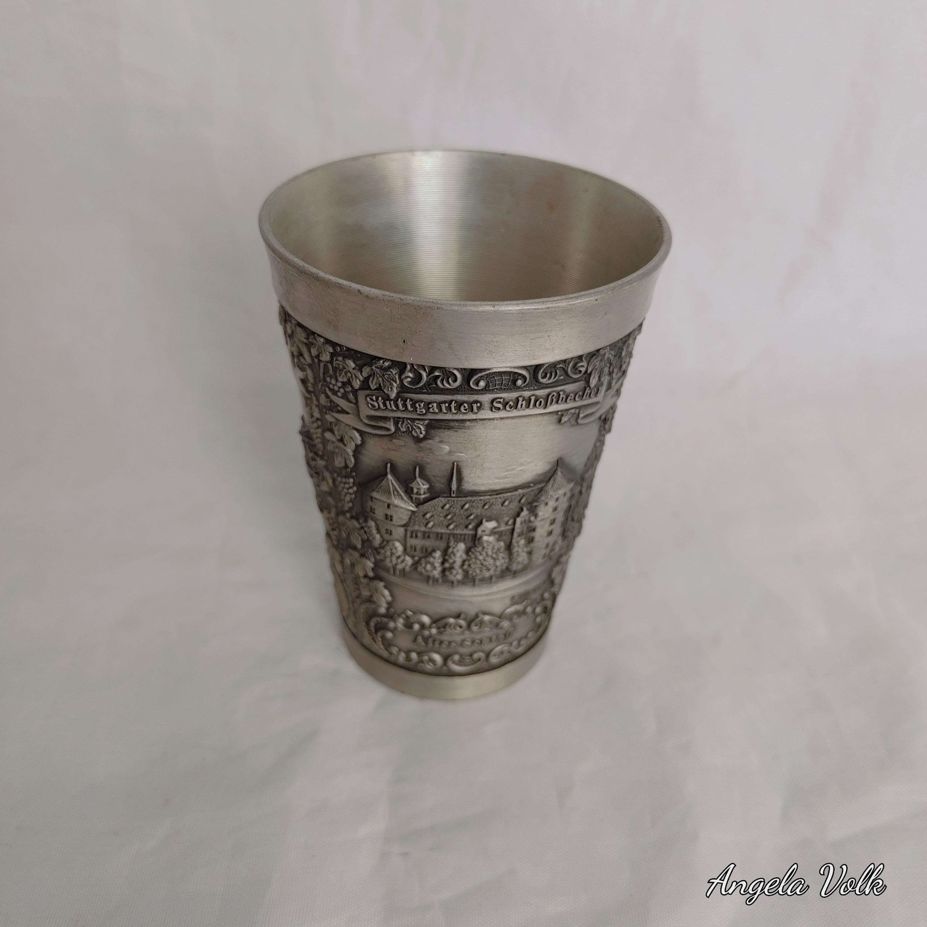 Vintage German Pewter Cup: Stuttgart Altes Schloss Souvenir, Hand