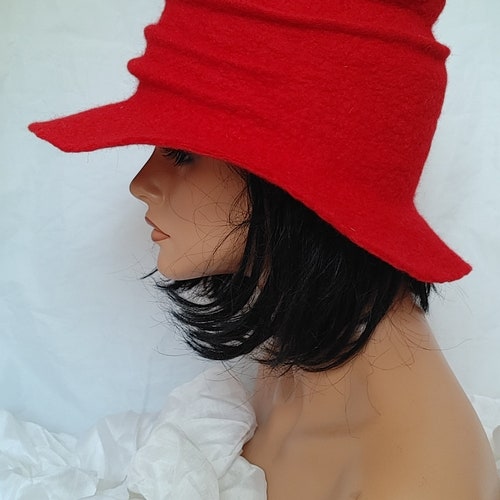Classic Red Wool Felt hat, Eye-catcher brim hat, Bucket hat, Contemporary art, Felt Fashion, shops Designer hat, women hat, Wearable felt art