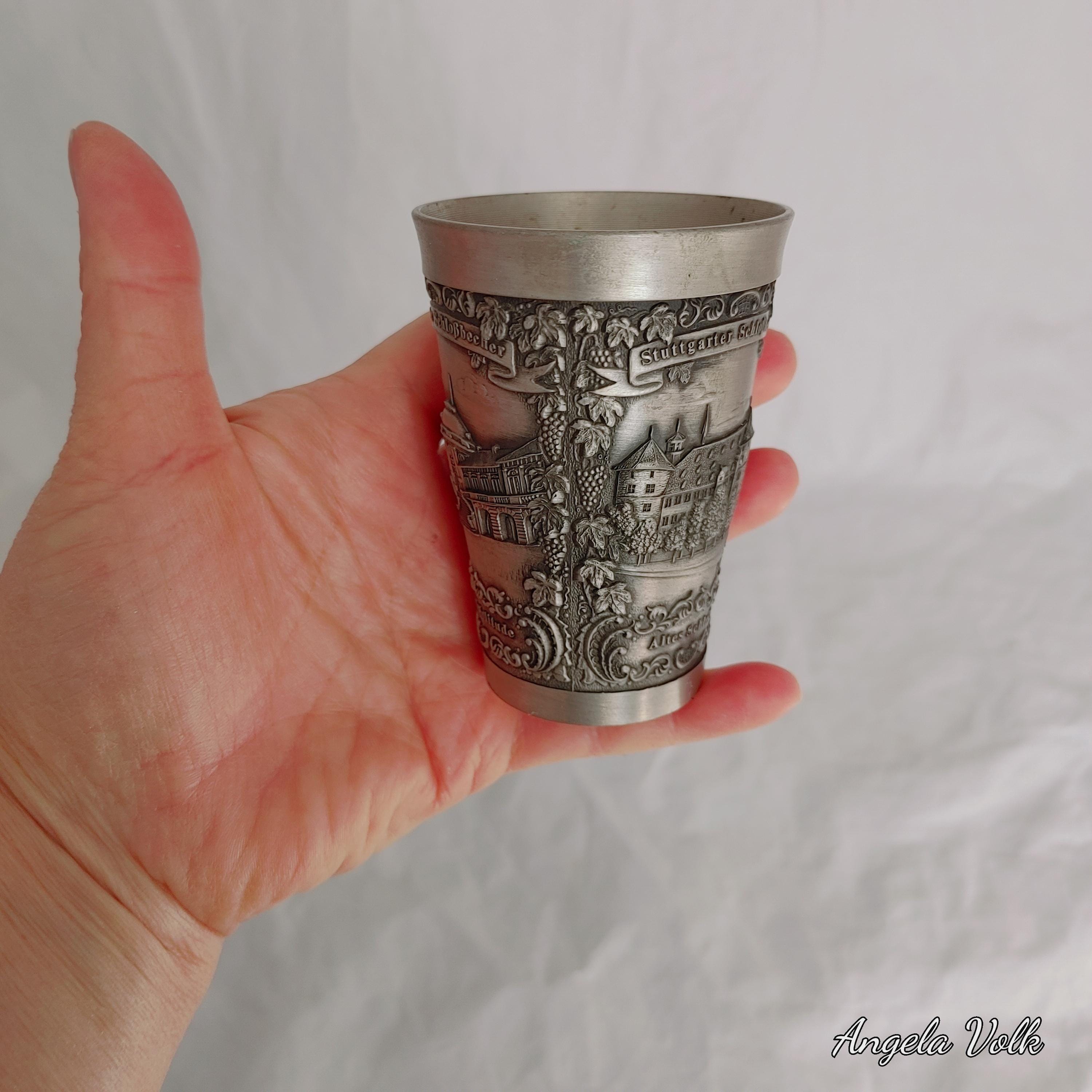 Vintage German Pewter Cup: Stuttgart Altes Schloss Souvenir, Hand