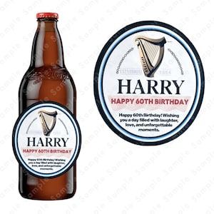Garrafa de Guinness personalizada com etiqueta de nome Feliz Aniversário para qualquer ocasião Adesivo Presentes divertidos exclusivos para festa Casamento