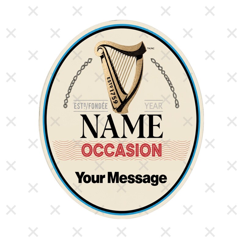 Personalised Guinness bottle label sticker with custom name and birthday message, perfect for parties, weddings, celebrations, and unique fun gifts.