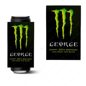 Pegatina personalizada de Monster Energy, ideal para cualquier ocasión, regalo único y divertido, ¡feliz cumpleaños!