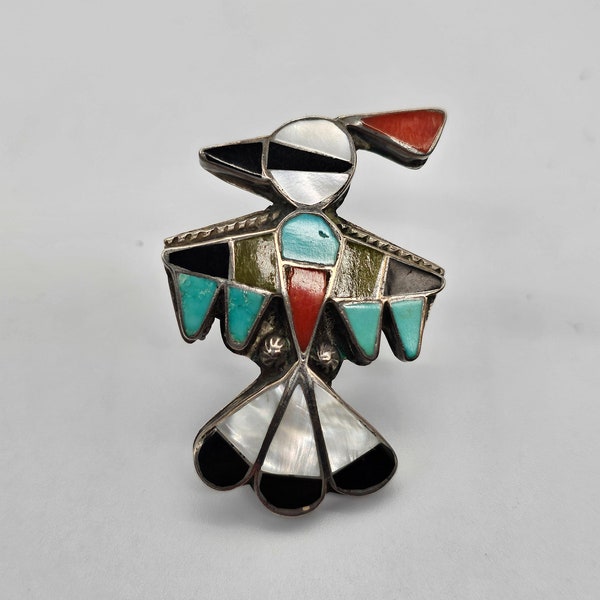 Vintage Native American Zuni Thunderbird Inlay Ring, size 6