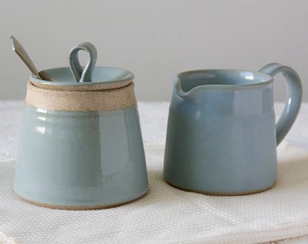 Light Blue Cream and Sugar Set, Pottery Tea Set
