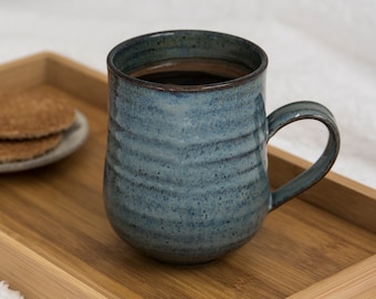 Blue Ceramic Coffee Mug, Pottery Stoneware 10 oz Mugs