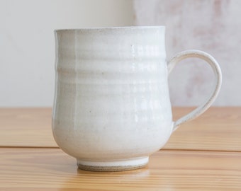 White Mug, Handmade Pottery Mug, Coffee Lover Gift Idea, Latte Cup, Stoneware Mug, 10 fl. oz