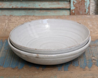 White Salad Bowl, Ceramic Serving Bowl, Pottery Dinnerware