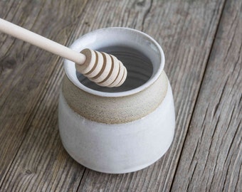 Pottery White Rustic Honey Pot for Your Farmhouse Table / Kitchen