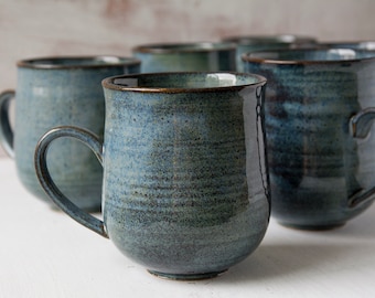 Stoneware Pottery Coffee Mugs, Set of 6, 14 fl. oz