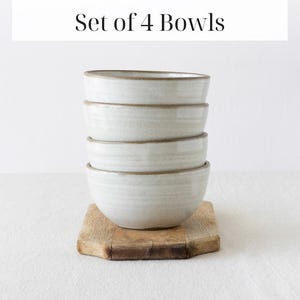 Handmade Stoneware Bowl Set of 4: Rustic White Ceramic Soup Bowls