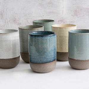 Coffee Gift, Set of 6 Ceramic Tumblers in 6 Different Colors, 10 fl. oz