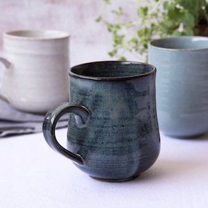 Wheel Thrown Pottery Mugs Set, 14 oz Coffee Mugs, Set of 4