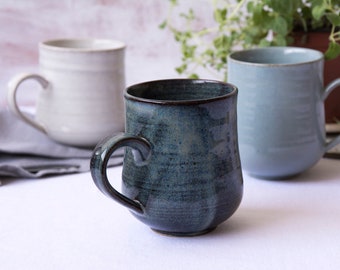 Wheel Thrown Pottery Mugs Set, 14 oz Coffee Mugs, Set of 4