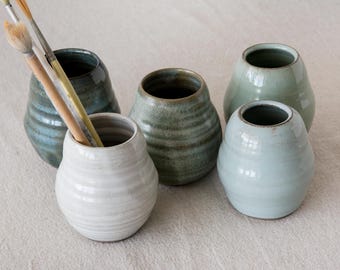 Handmade Ceramic Brush Holder: Abstract Pottery Cup for Artists