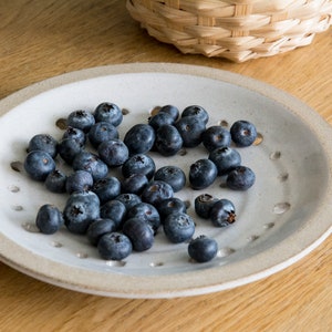 Rustic Dinnerware, Wedding Gift, Pottery Perforated Ceramic Plate, Berry Bowl, 9th Anniversary Gift image 1