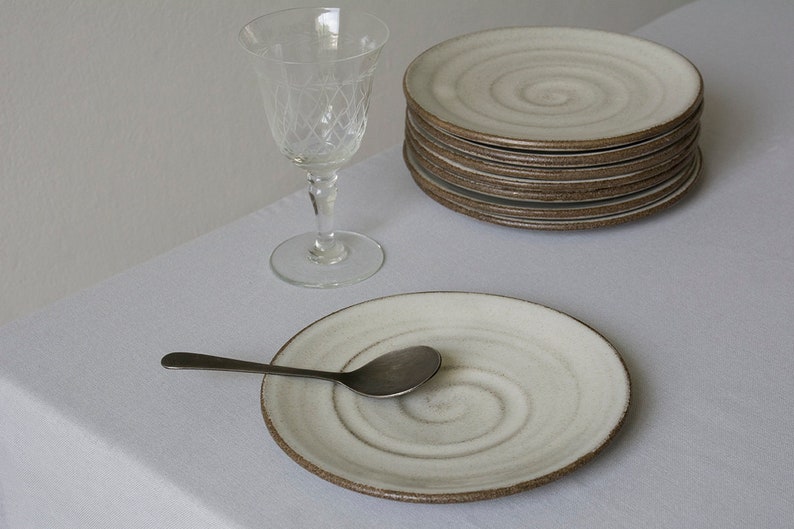 Stoneware Rustic White and Gray Cake Plates image 10