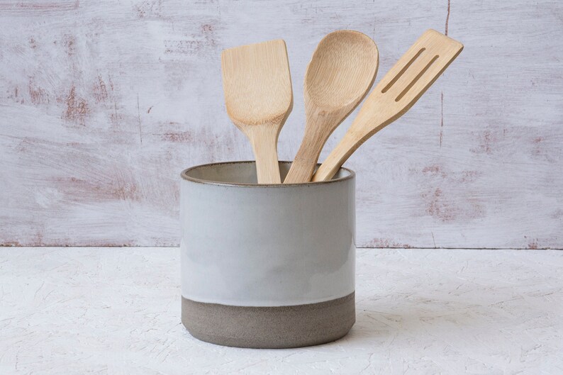White Ceramic Kitchen Utensil Holder Etsy