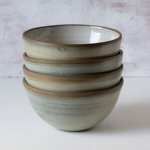 Rustic Ceramic Cereal Bowl Green Sage and White image 5