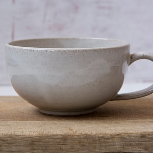 Pottery Cappuccino Cup and Saucer, Blue and White Rustic White